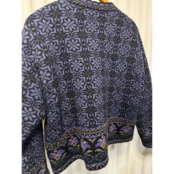 Icelandic Design Wool Cardigan Purple Floral Nordic Sweater W/metal Clasps Sz Lg - Picture 5 of 8